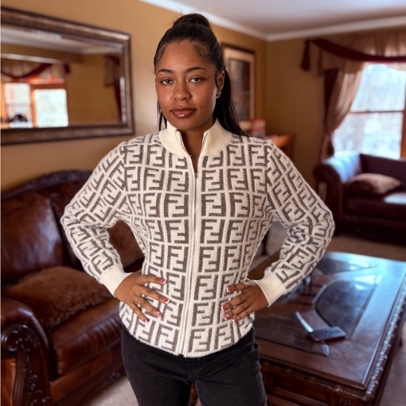 Monogram Zip-Up Cardigan - Picture 3 of 4